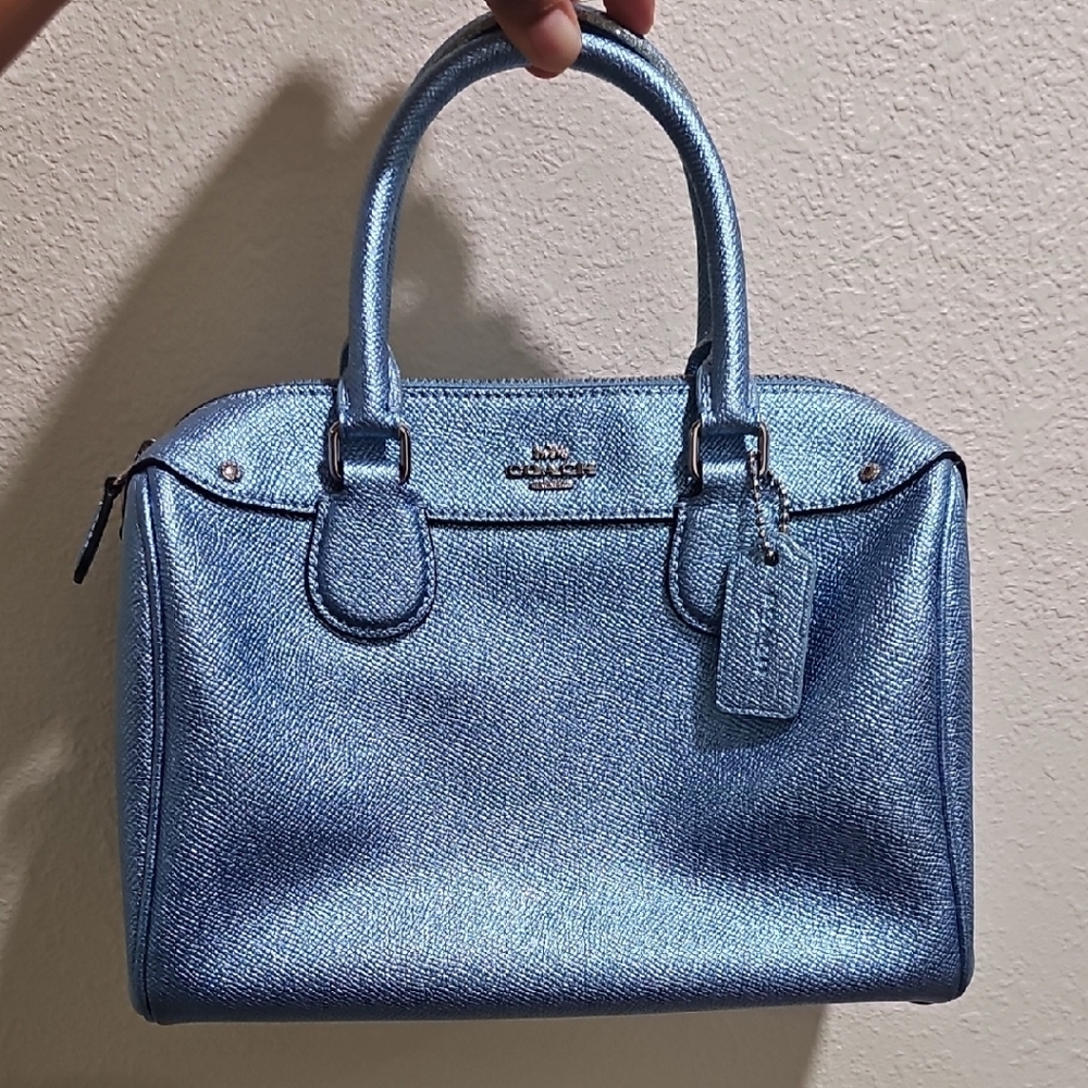 Coach Blue Satchel Luxurious Metallic Finish